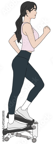 Woman exercising on stepper fitness machine illustration
