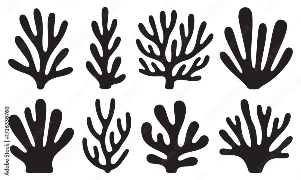 Fototapeta premium Hand-Drawn Seaweed and Coral Silhouette Collection