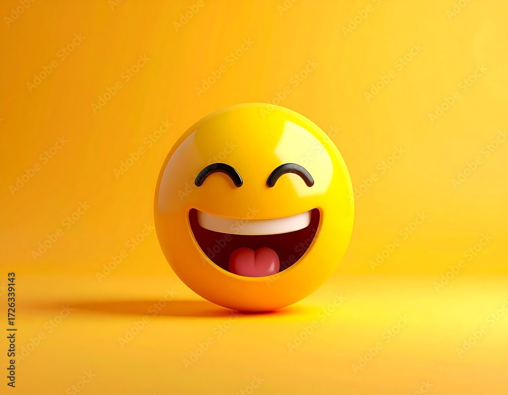 Fototapeta premium A 3D rendering of a laughing yellow emoticon against a yellow background