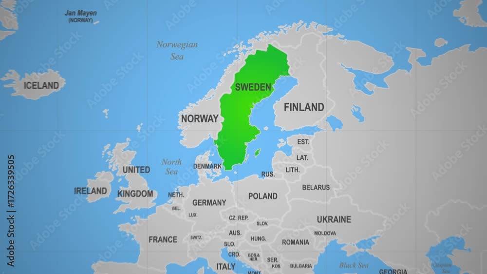 Sweden 2d animation map Europe country location geography animated diagram
