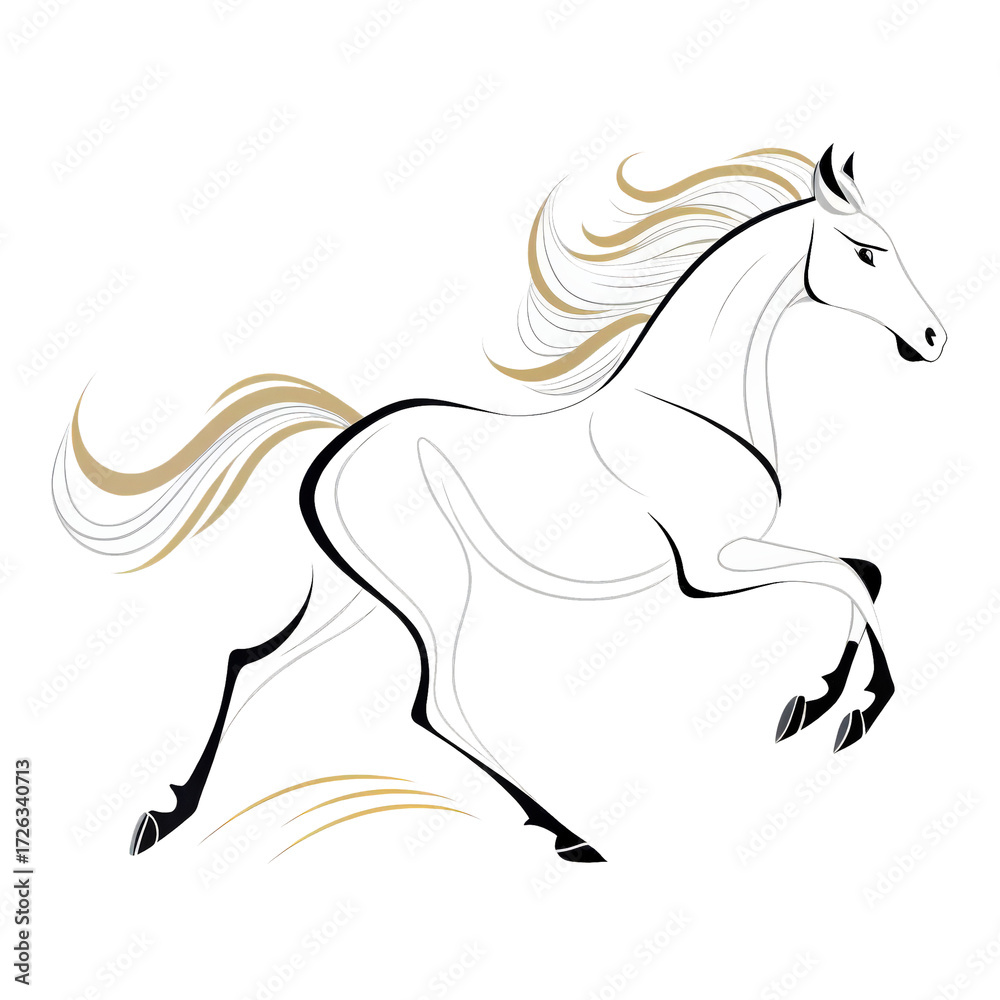 Obraz premium Graceful horse running in minimal style, featuring clean lines and elegant curves, captures sense of freedom and movement. design is sleek and dynamic