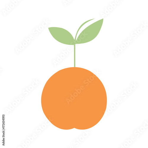 Illustration of a vibrant orange fruit with fresh green leaves isolated on white background, a healthy and delicious treat