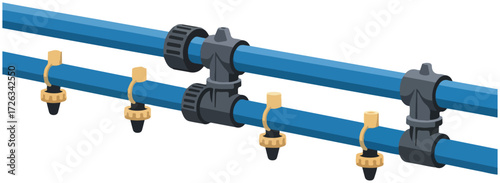 Blue Pipes With Gray Connectors Illustration