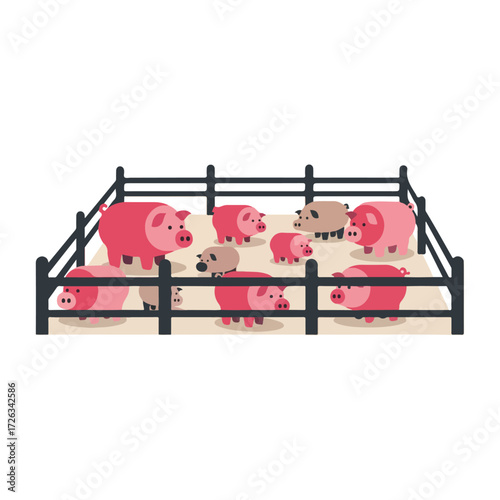 Cartoon Piglets in a Pen Vector Illustration