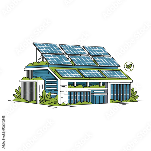 Green Building With Solar Panels Illustration