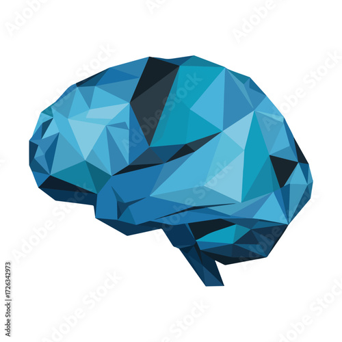 Geometric Polygonal Brain Illustration in Blue Tones