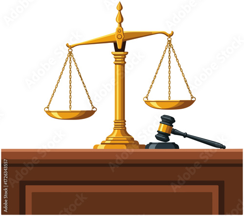 Scales of Justice With Gavel Illustration