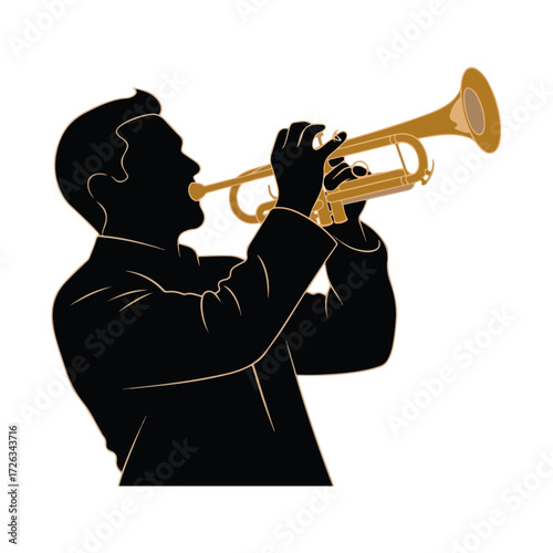 Trumpet Player Silhouette in Black and Gold