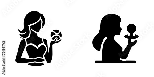 Modern Minimalist Woman Holding Toy Icon, Flat Silhouette of a Female With Plaything Vector for Childhood Illustration Design