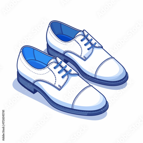 Illustration of a pair of white dress shoes with blue accents and laces.