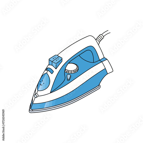 Illustration of a blue and white clothes iron.