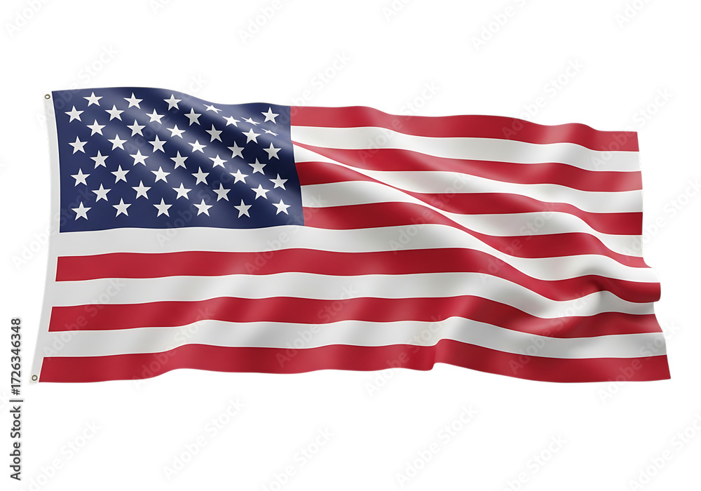 Fototapeta premium Waving american flag isolated on transparent background, symbol of the united states