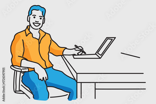  business people working, with office supplies around