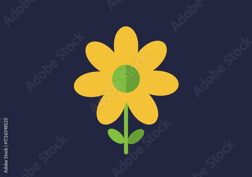 Yellow Flower Illustration with Green Center and Stem