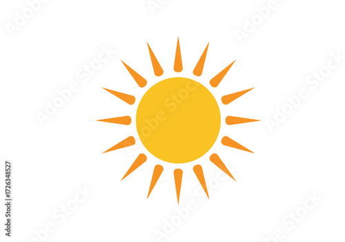 Bright Yellow Sun with Sharp Rays on a White Background