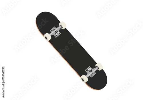 Black Skateboard with Orange Accents on a White Background