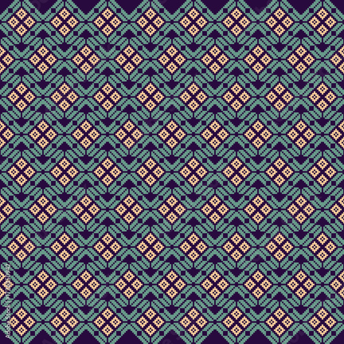 Transform classic embroidery into modern pixel style with this pixel art fabric, traditional embroidery motifs