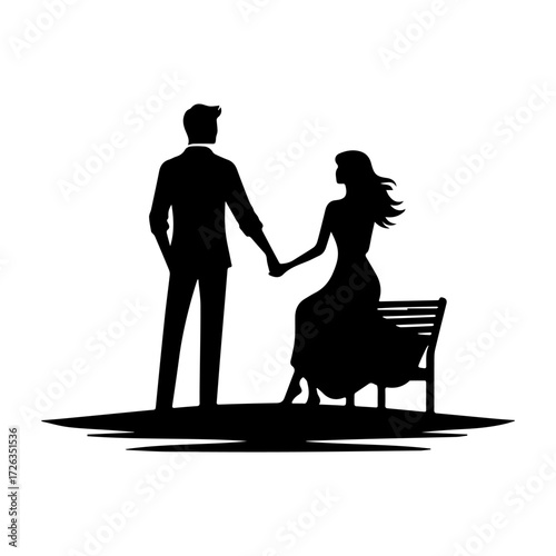 Modern Minimalist Women Enjoying Sunset With Husbands Icon, Flat Silhouette of a Couple Watching Evening Sky Vector for Romantic Illustration Design