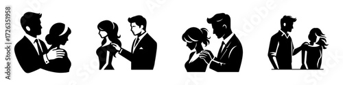 Modern Minimalist Man Persuading Lover Not to Be Angry Icon, Flat Silhouette of a Couple Communicating Vector for Romantic Illustration Design