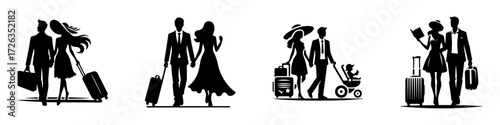 Modern Minimalist Men Traveling With Wife Icon, Flat Silhouette of a Couple Exploring Together Vector for Adventure Illustration Design