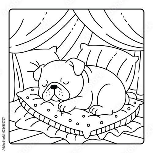 Cute Dog Sleeping on Pillow Coloring Page | Cozy Hand-Drawn Pet Art