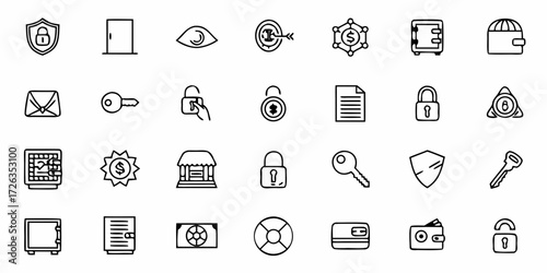 Secure your assets with this collection of essential finance and security icons, perfect for modern digital projects