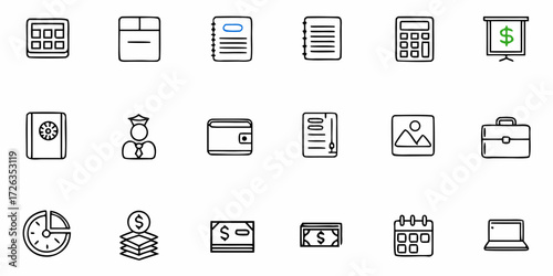 Modern business icons collection depicting finance, planning, and professional essentials for your next project