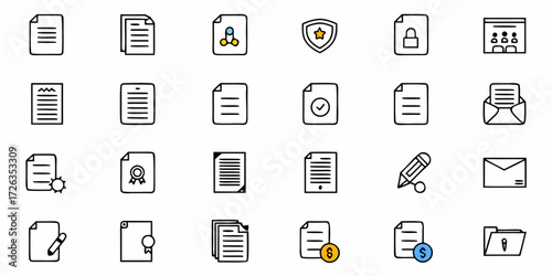 Professional document and business icon set for modern digital presentations and reports