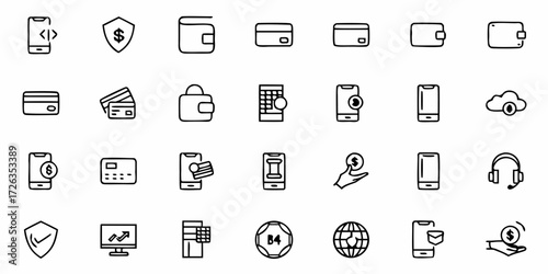Digital payment icons for finance, banking, and secure online transactions, perfect for web design