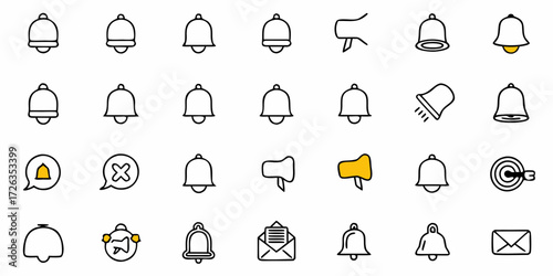 Modern notification icons including bells, alerts, and messages for dynamic digital interfaces