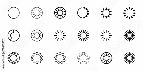 Diverse circular progress indicators and loading icons for modern digital interfaces and user experience design