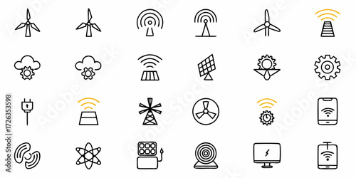 Modern icons representing energy, technology, and innovation for dynamic digital projects and presentations