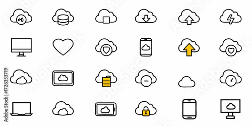 Modern cloud technology icons representing data storage, security, and digital connectivity for business innovation