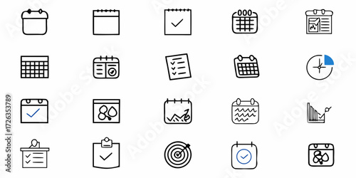 Organized planner icons for scheduling tasks appointments and tracking progress efficiently