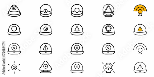 Modern tech icons represent security surveillance and connectivity with clean lines and simple forms