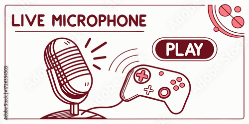 Dynamic microphone and game controller symbolize broadcast gaming and live streaming entertainment possibilities