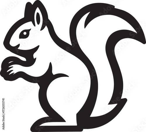 Vector art of squirrel with nut silhouette vector illustration, icon
