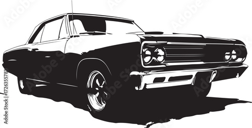 Vector art of silhouette of a classic muscle car, front quarter view

