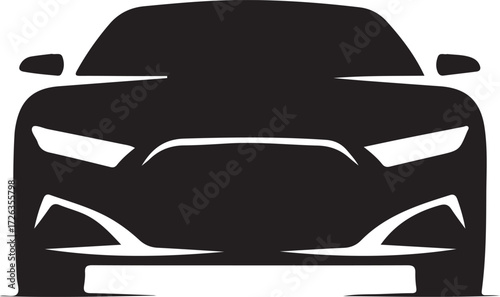 Vector art of front view of a modern car silhouette, showcasing its sleek design

