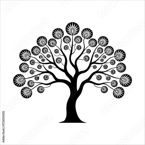 Minimalist tree silhouette illustration, abstract nature art, elegant botanical design with roots