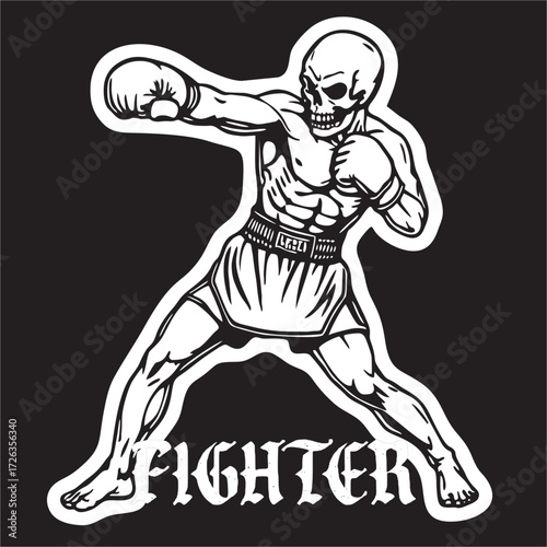 a vector illustration of Skull Head with fighting style thai boxing muangthai