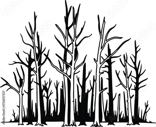 Vector Bare trees in winter forest black silhouette Illustrator