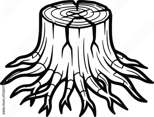 Vector Detailed tree stump wood rings black and white silhouette Illustrator