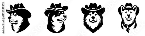 Modern Minimalist Alaskan Malamute Cowboy Icon, Flat Silhouette of a Western Dog Vector for Wild West Illustration Design
