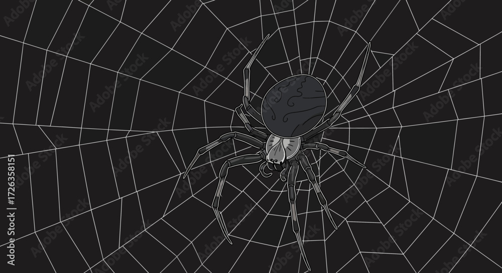 Obraz premium Realistic Spider on Web Illustration
