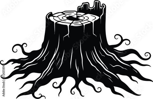 Vector Isolated detailed tree stump silhouette on white background Illustrator