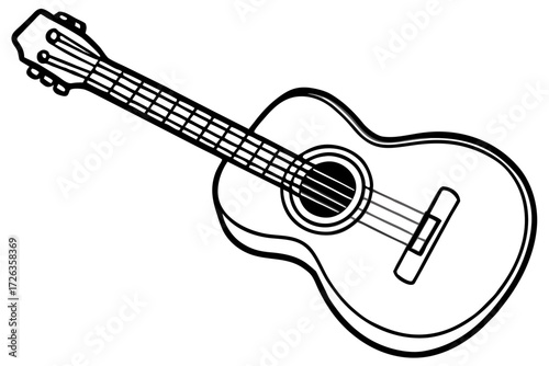 Simple line art guitar. Keyboard. Monochrome. Vector. Instrument. Bass. String instrument.