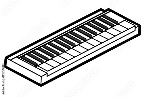 Simple line art keyboard. Keyboard. Monochrome. Vector. Instrument.