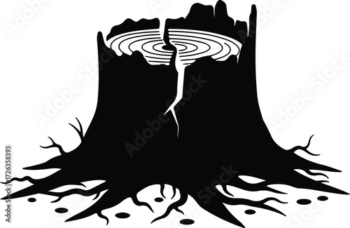 Vector Old tree stump weathered black silhouette Illustrator