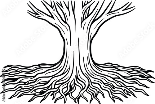Vector Spreading tree roots silhouette design Illustrator